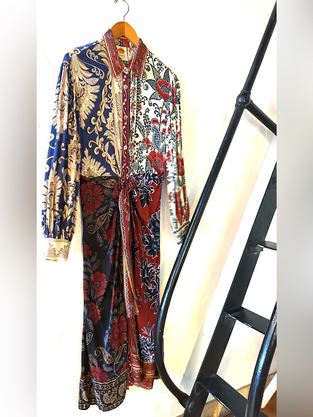 FARM RIO  Fall/Winter Mix Midi Shirt Dress. Front Buttons, Long Sleeve (M) - Picture 4 of 16